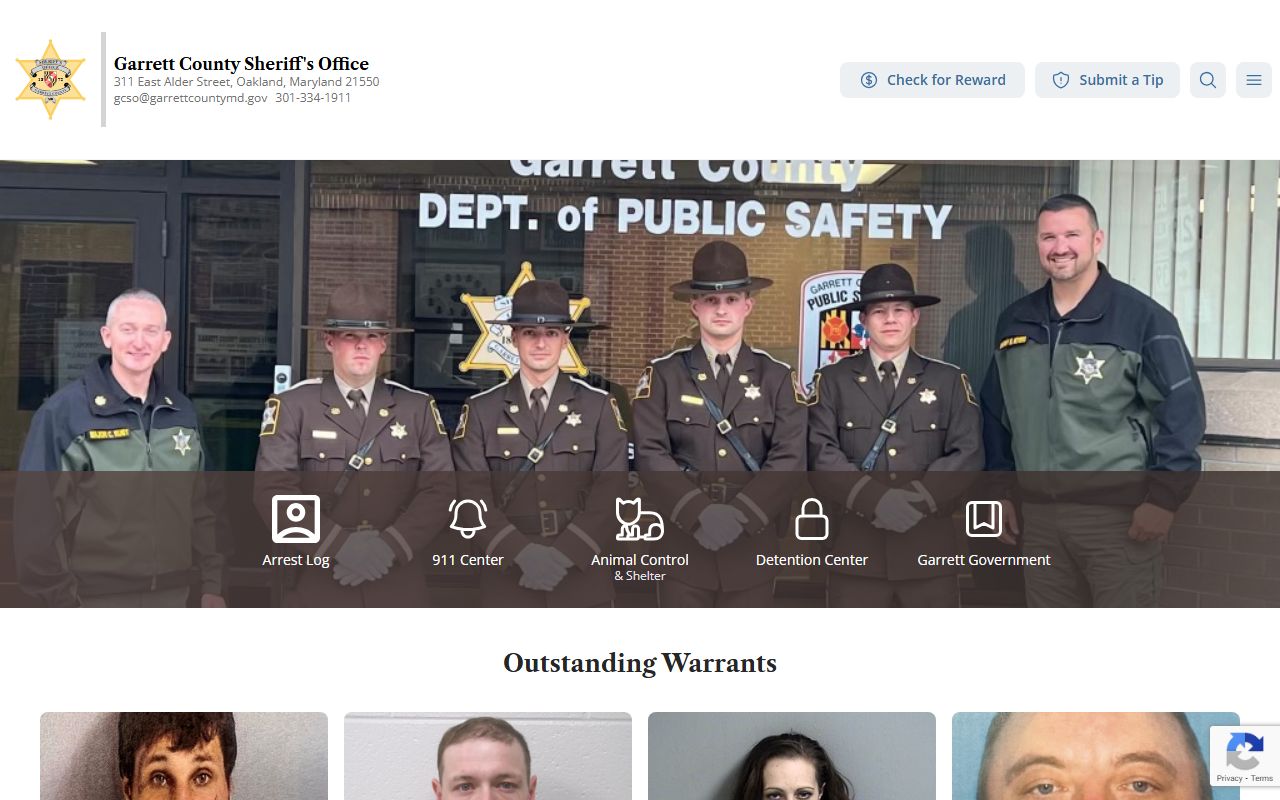 Garrett County Sheriff website for 24 hour booking records search