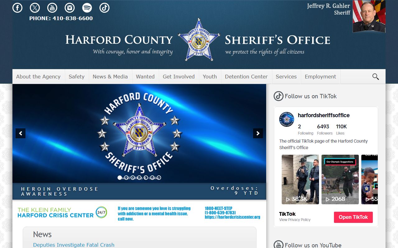 Harford County Sheriff website for 24 hour booking inmate search
