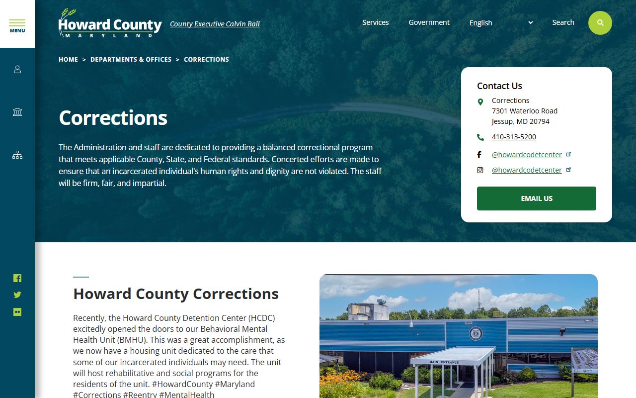 Howard County corrections facility serving Columbia 24 hour booking