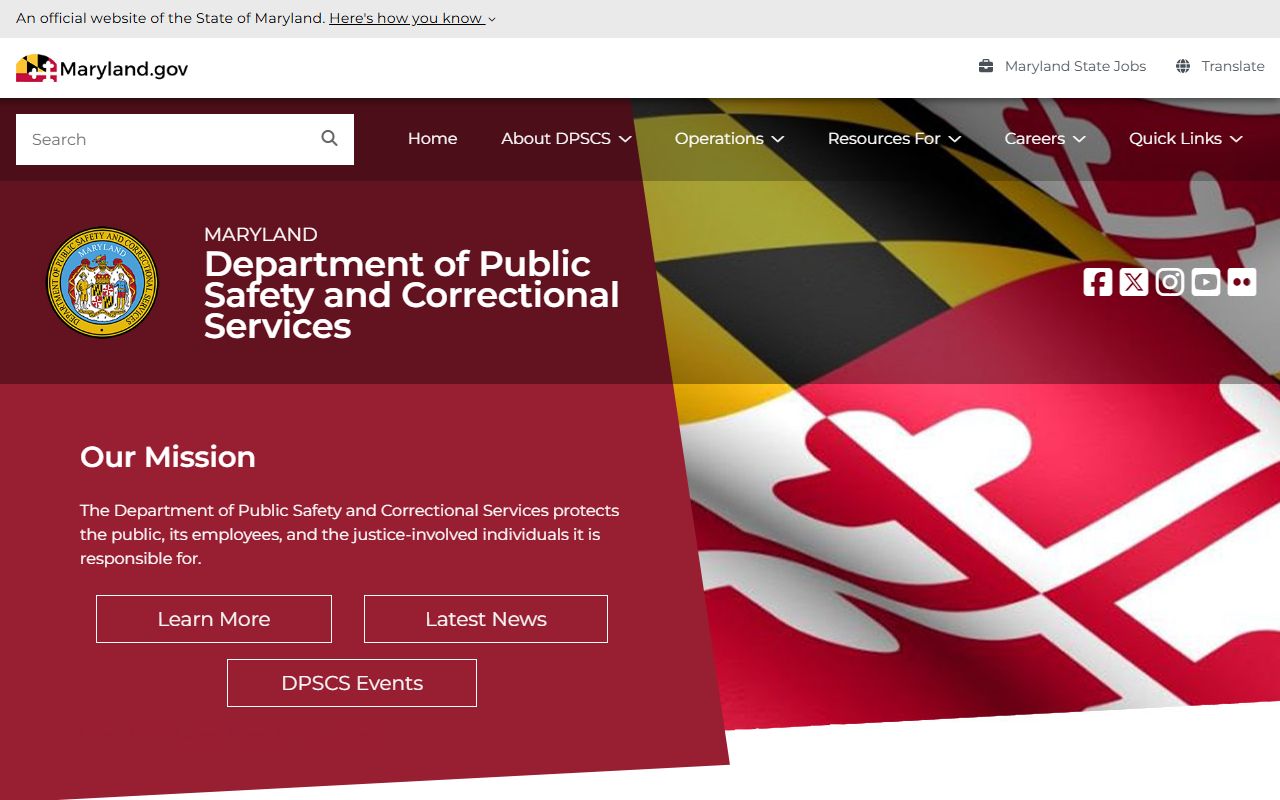 Maryland DPSCS official website for 24 hour booking record searches