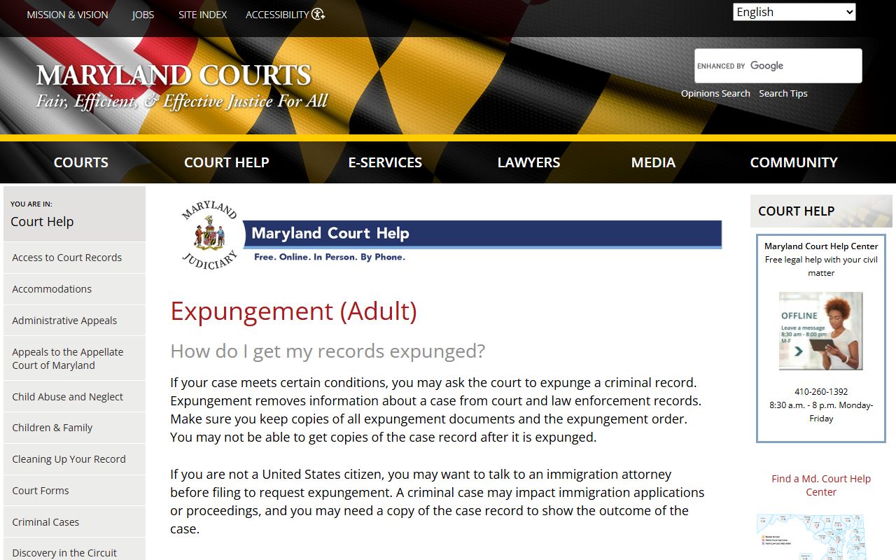 Maryland expungement information for clearing 24 hour booking records